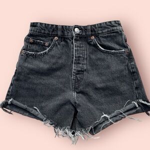 Zara High Rise Black Distressed Cut Off Shorts